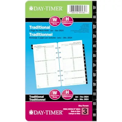 Day-Timer Dated Refill, 2-Pages/Week, Portable, 6-3/4'' x 3-3/4'', Bilingual