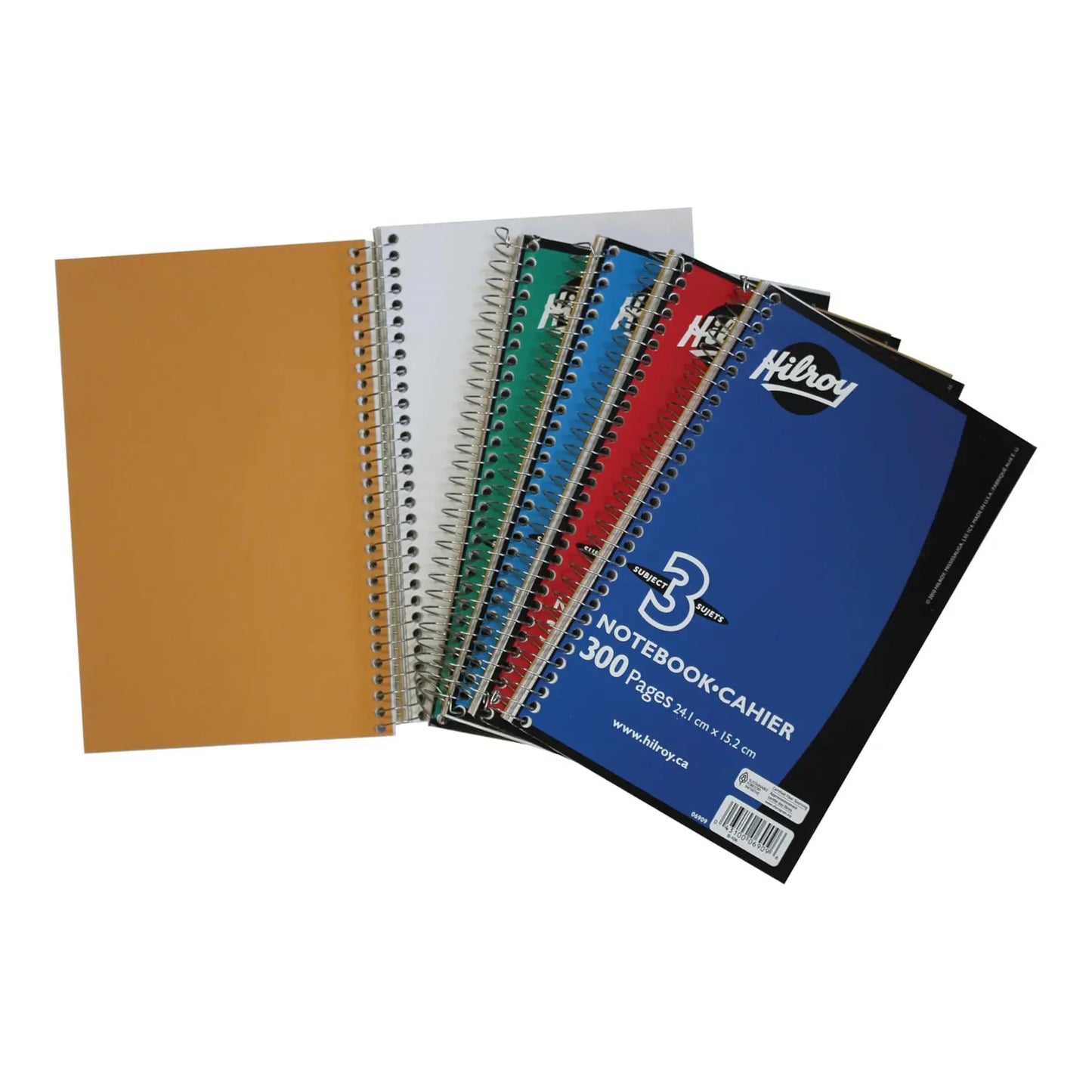 Hilroy 3-Subject Coil Notebook, Assorted Colours, 9-1/2" x 6", 300 Pages