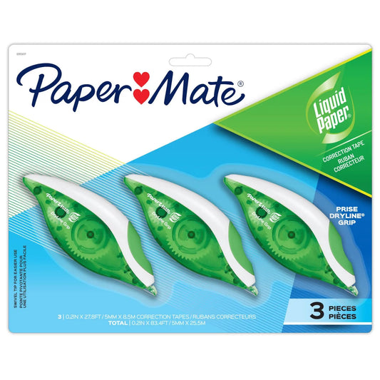 Paper Mate Liquid Paper DryLine Grip Correction Tape (3/PK)