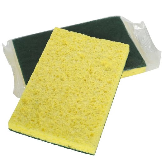 Globe Commercial Products Heavy-Duty Cellulose Scrub Sponge, Green/Yellow, 4" x 6"