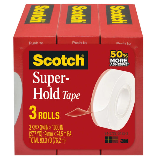 Scotch Super-Hold Tape Refill, Clear, 19 mm x 24.5 m, 3/PK