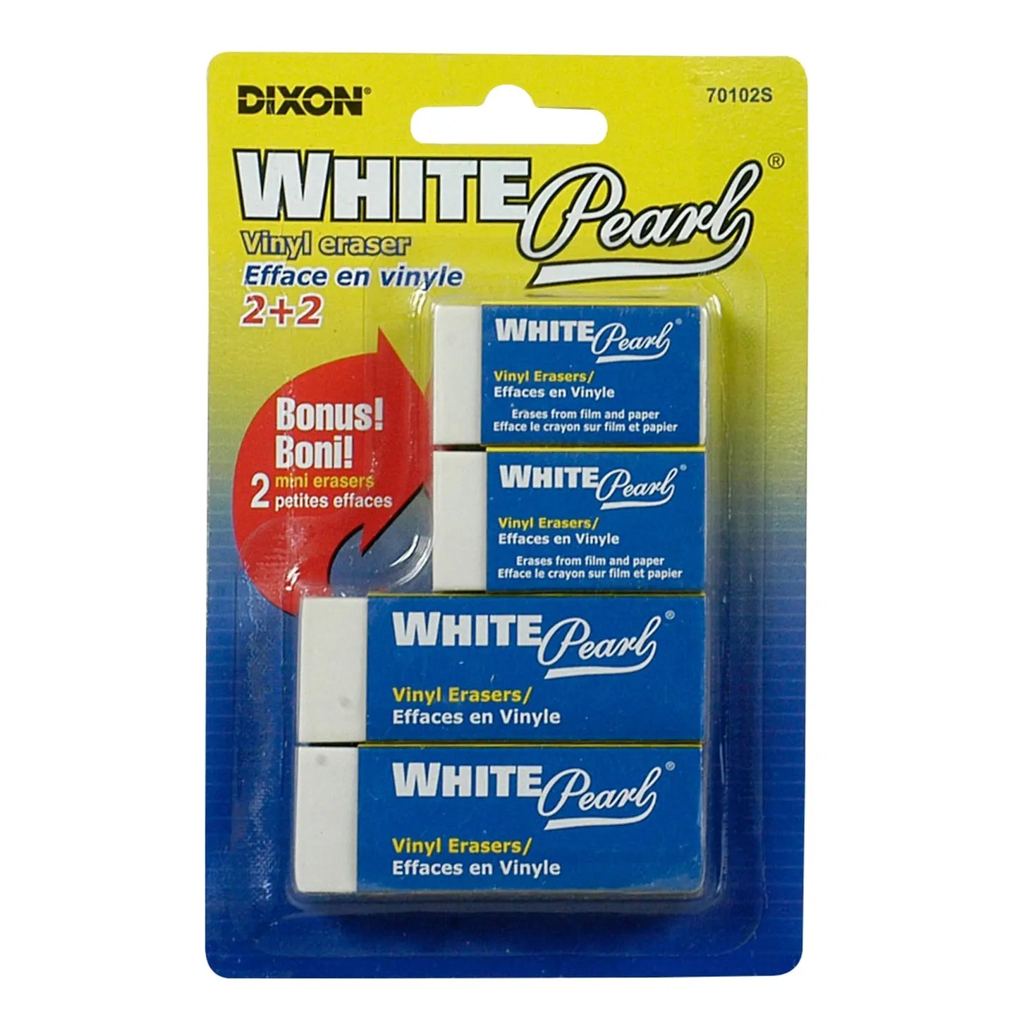 Dixon White Pearl Vinyl Block Erasers, 4/PK