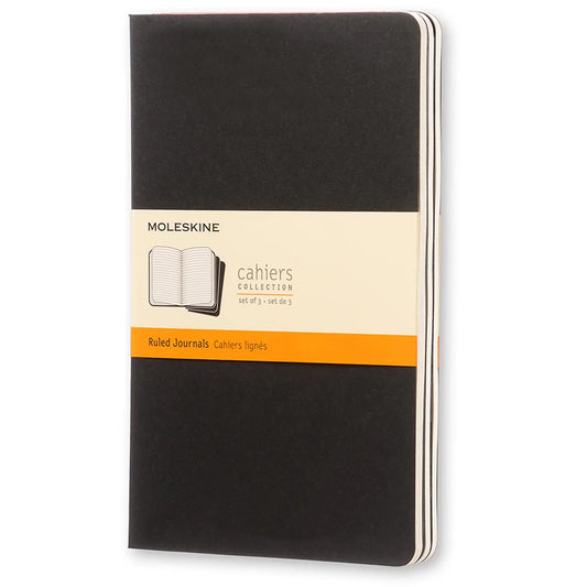 Moleskine Cahier Journal, Black with Ivory Lined Pages, 5 1/2" x 8 1/4", Bilingual, 3/PK