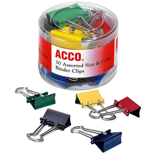 Acco Binder Clips, Assorted Colours, 30/PK