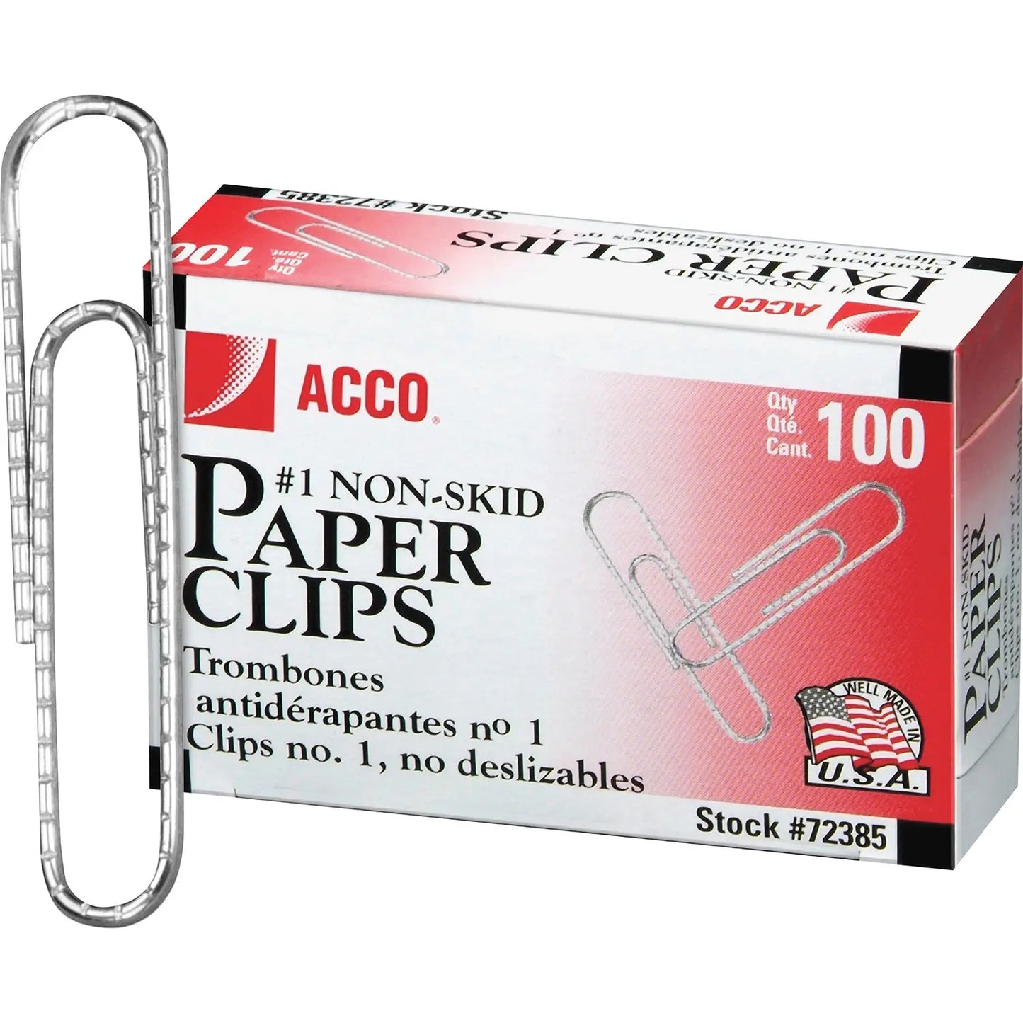 Acco Paper Clips, #1, Corrugated Finish, Silver, 100/PK