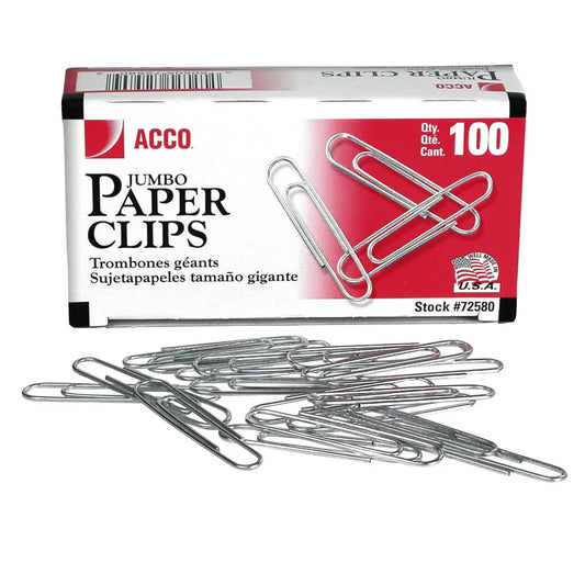 Acco Paper Clips, #4, Smooth Finish, Silver, 100/BX