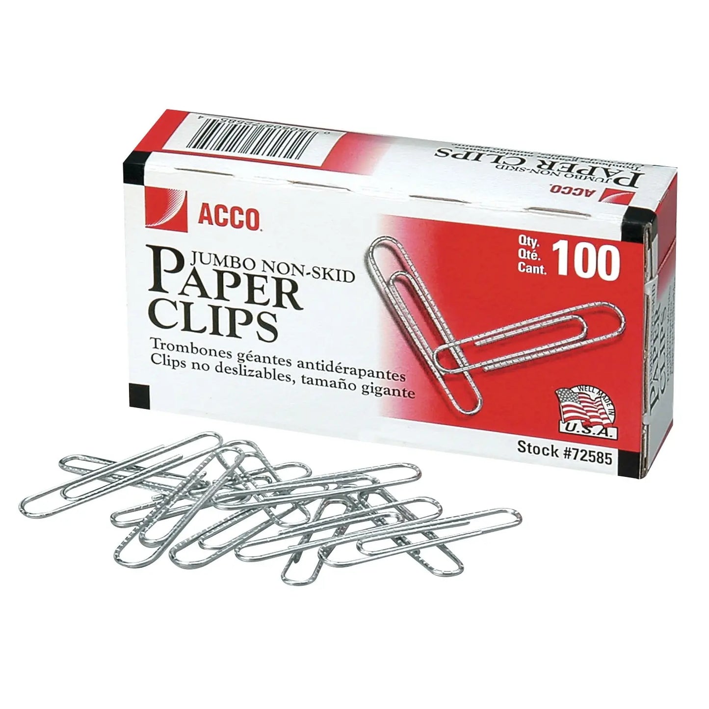 Acco Paper Clips, #4, Corrugated Finish, Silver, 100/BX