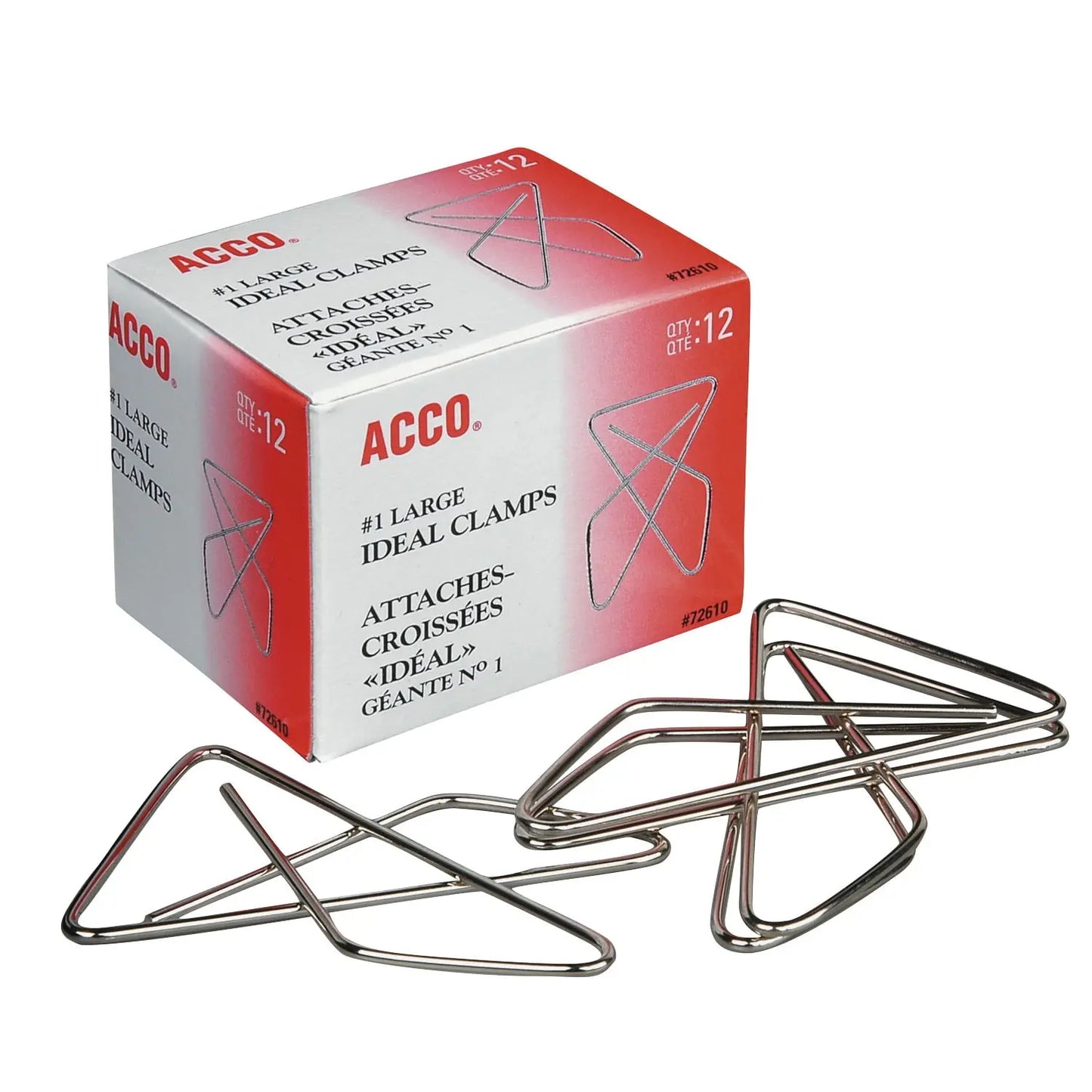 Acco Ideal Butterfly Clamps, Silver, #1 Large (2 1/4"), 12/BX