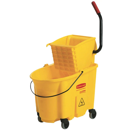 Rubbermaid Commercial WaveBrake High-Performance Mop Bucket And Wringer System, Yellow, 35-Qt, Side Press