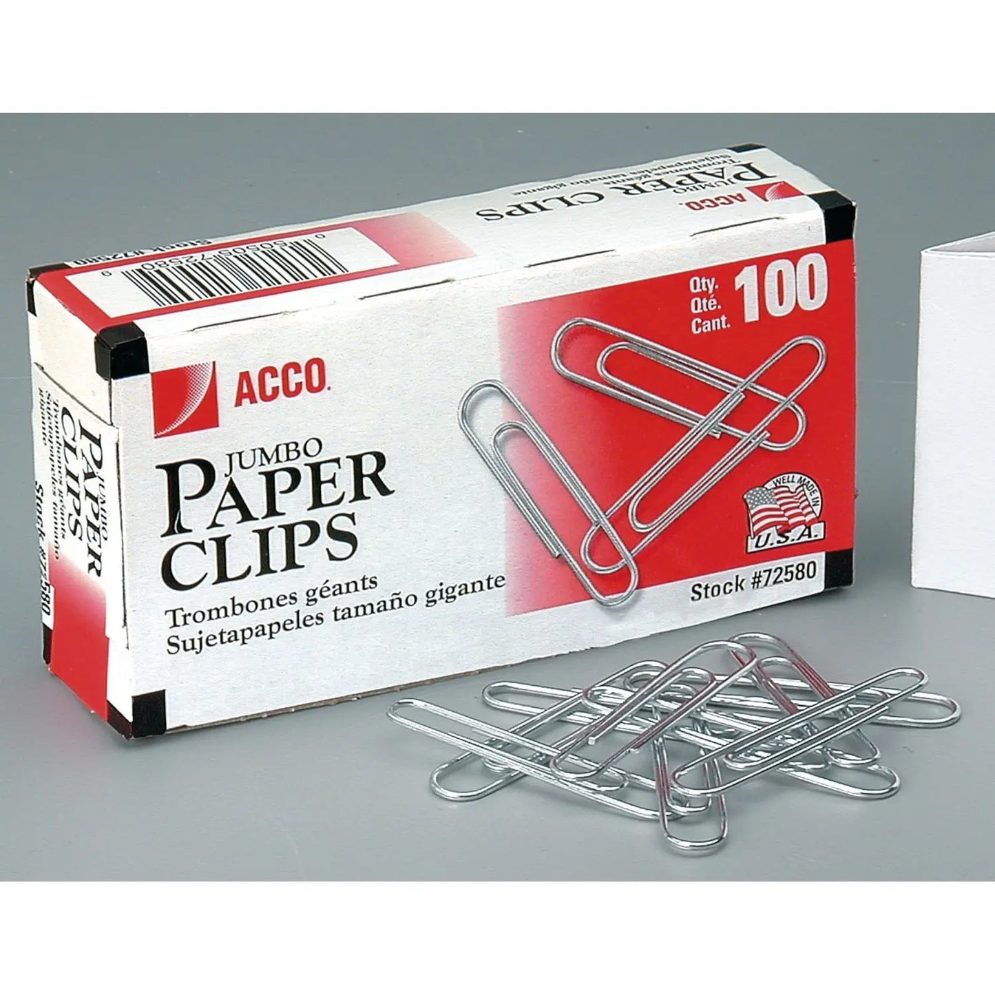 Acco Paper Clips, #4 Jumbo, Heavy-Gauge Elliptical Wire, Smooth Finish, Silver, 100/BX