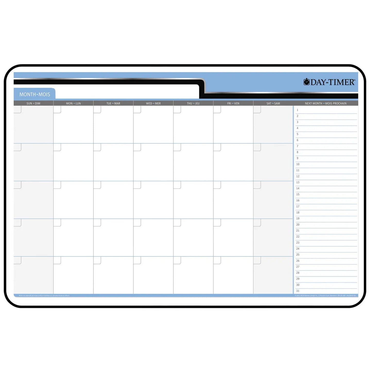 Day-Timer 30-Day Undated Dry-Erase Calendar, 36" x 24", Bilingual