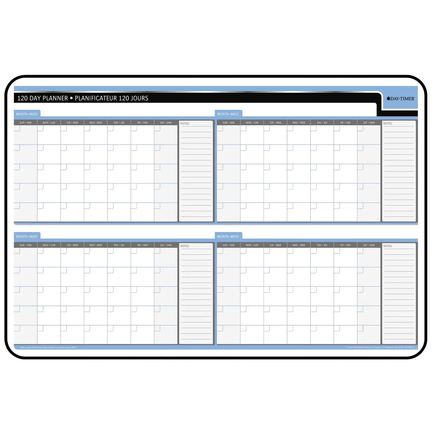 Day-Timer 120-Day Undated Dry-Erase Calendar, 36" x 24", Bilingual