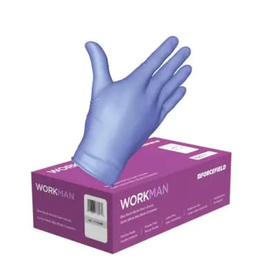 Forcefield WORKMAN Powder-Free Nitrile Medical-Grade Disposable Gloves, Medium, 4 mil, Blue, Box of 100