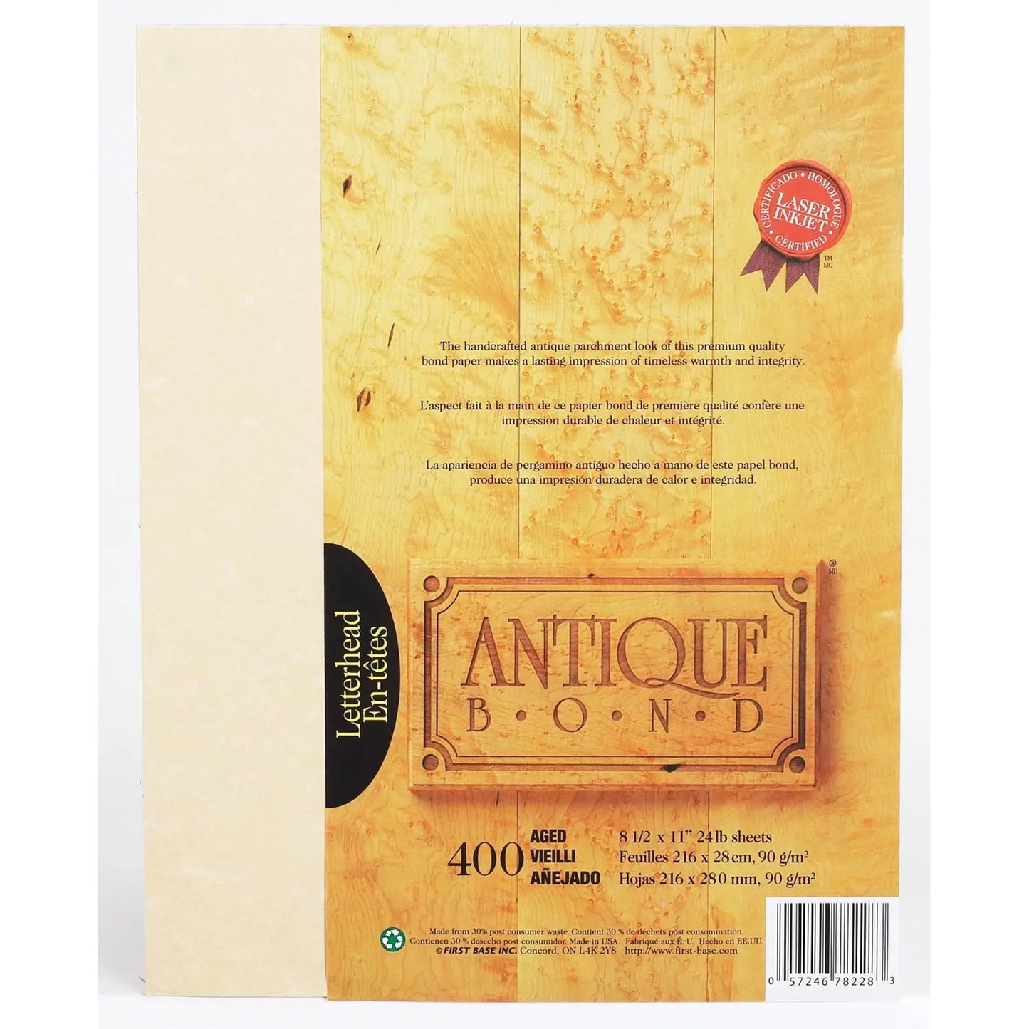 St. James Antique Bond Paper, "Aged" Colour, FSC Certified, 24 lb., 8 1/2" x 11", 400/PK