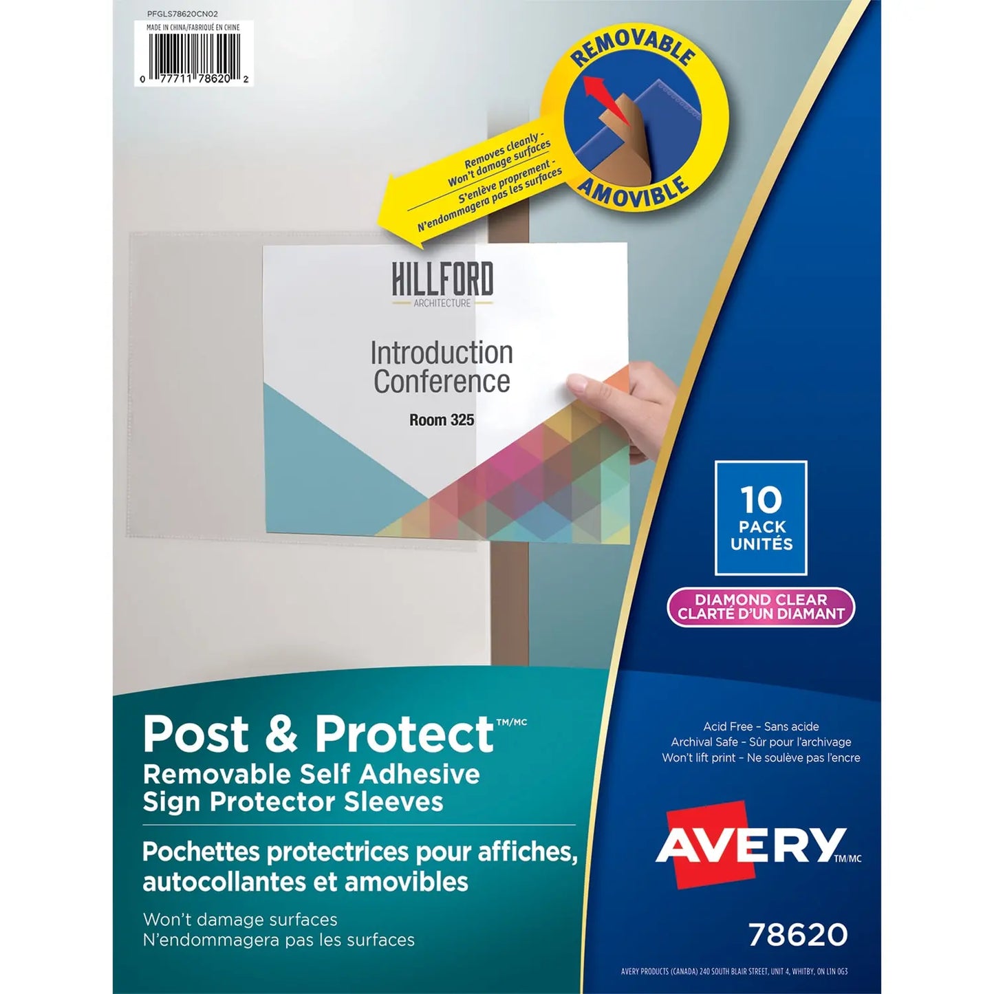 Avery Post and Protect Removable Self-Adhesive Sign Protector Sleeves, Clear, Letter Size, Pack of 10