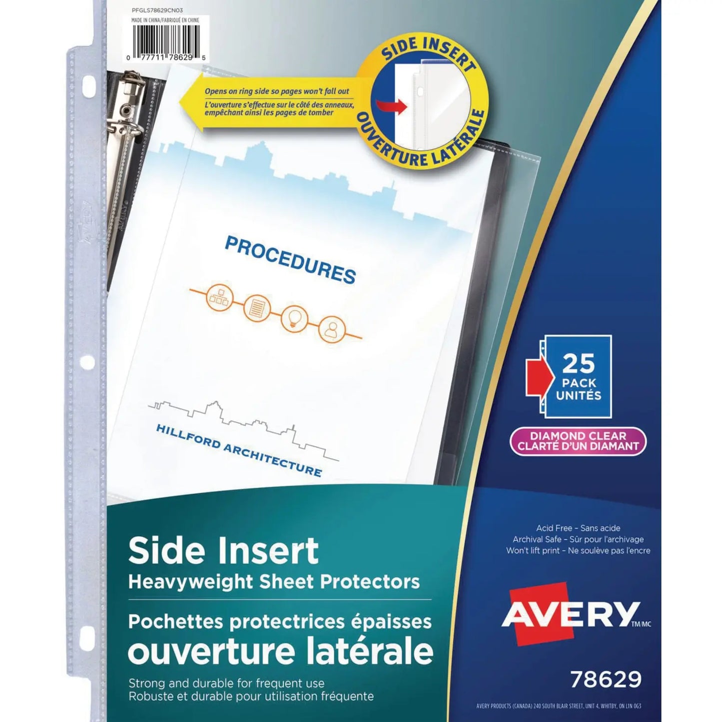 Avery Secure Side Insert Sheet Protectors, Diamond Clear, Letter-Size, Pack of 25