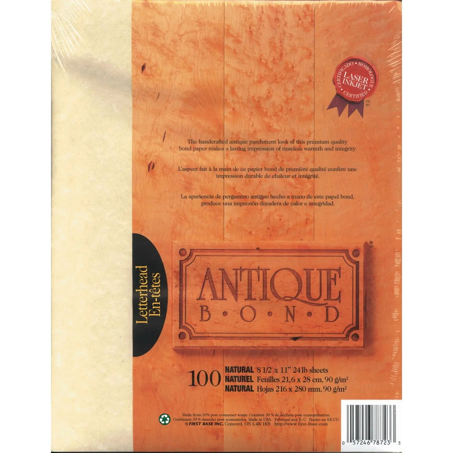 St. James Antique Bond Paper, Natural Colour, FSC Certified, 24 lb., 8 1/2" x 11", 100/PK