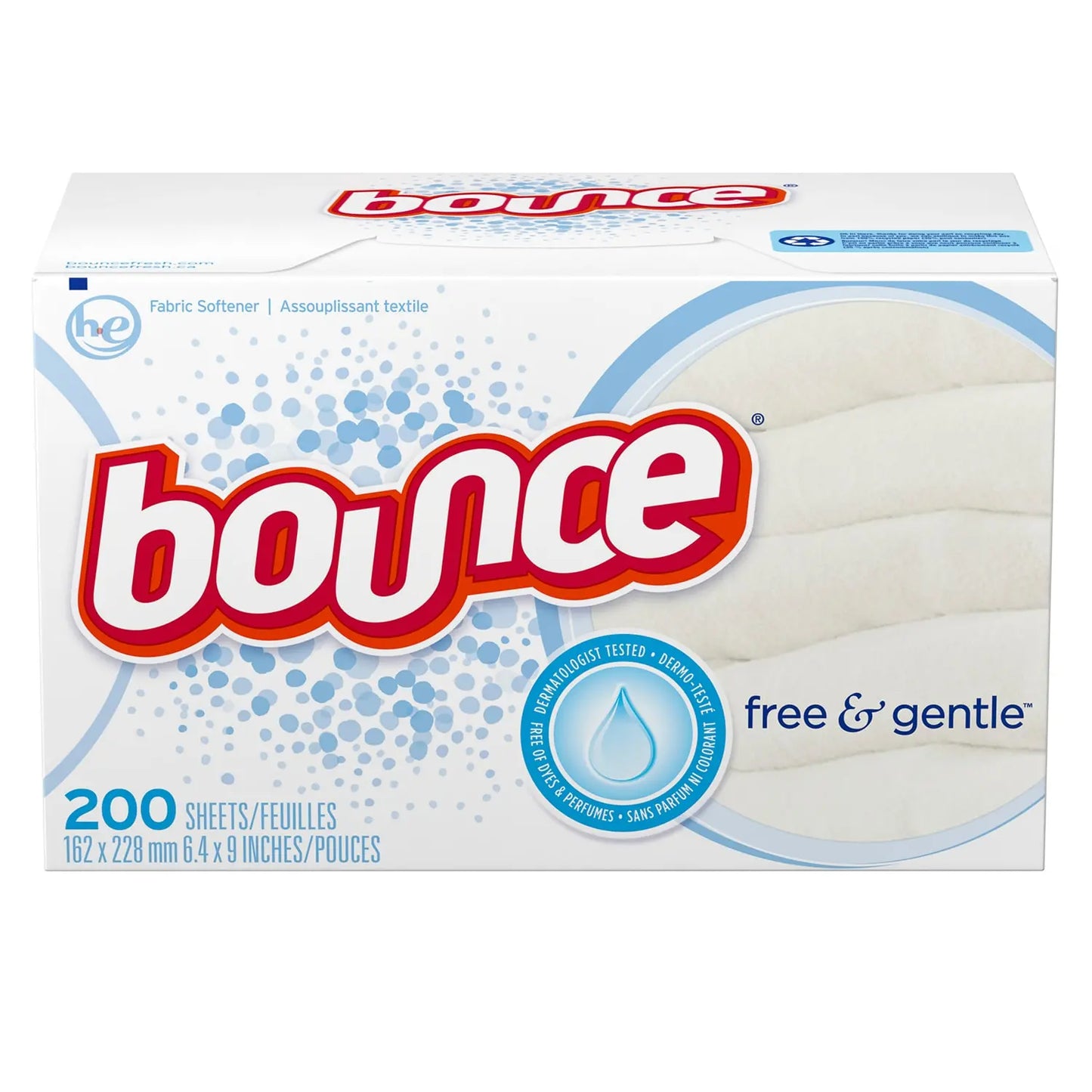 Bounce Free and Gentle Fabric Softener Dryer Sheets, Scent-Free, 200 Sheets/BX