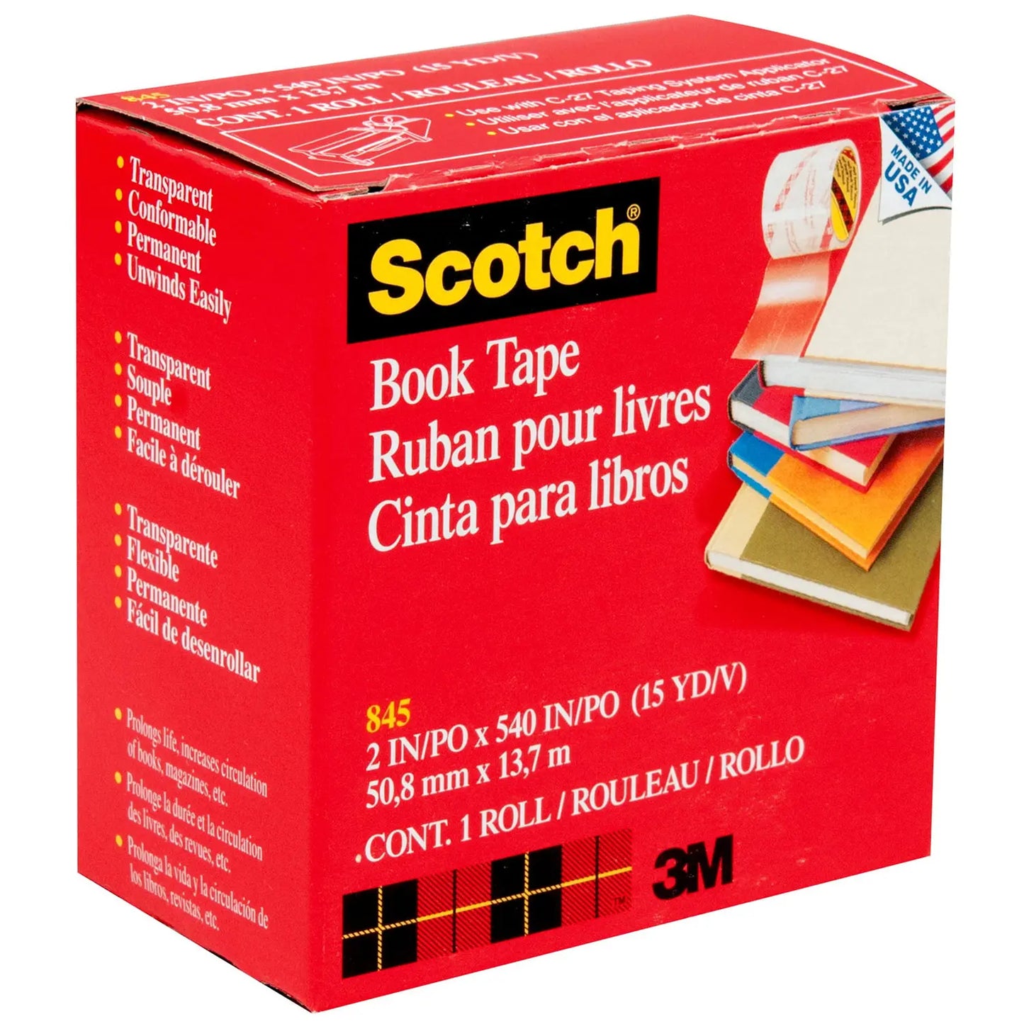 Scotch Book Repair Permanent Tape, Transparent, 2" x 540"