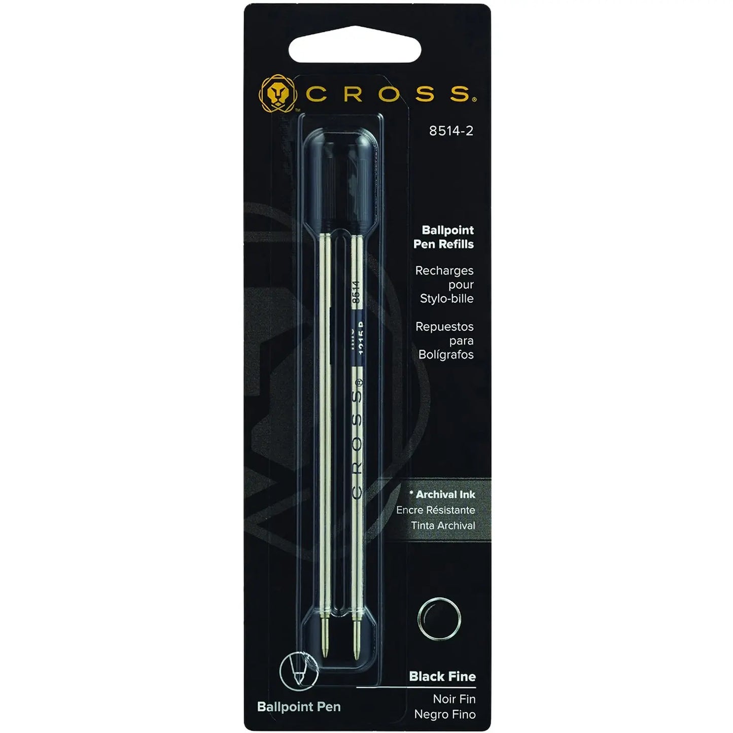 Cross Ballpoint Pen Black Refill, Tip size: fine, 2/PK