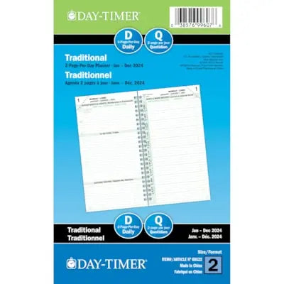 Day-Timer Wirebound Dated Refill, 2 Pages/Day, Pocket, 6-1/2'' x 3-1/2'', Bilingual