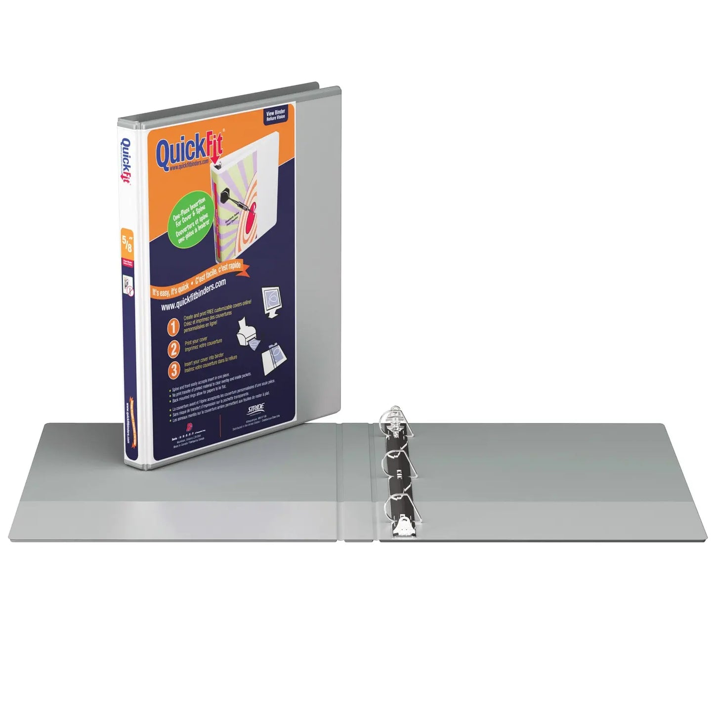 Davis Group Quickfit 5/8" Slanted D-Ring View Binder, Grey, Letter Size