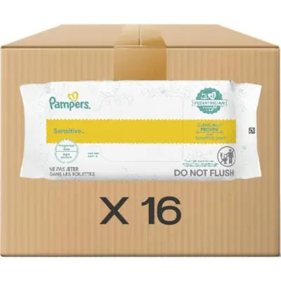 Pampers Sensitive Baby Wipes, Perfume Free, Pack of 18 Wipes, Case of 16 Packs