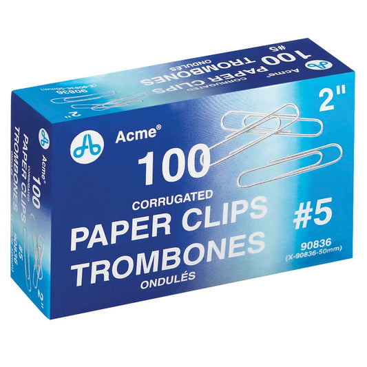 Acme 2" Paper Clips, #5, Smooth Finish, Silver, 100/PK