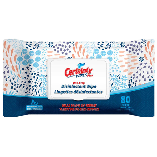 Certainty Plus Fragrance-Free Disinfectant Wipes, Flat Pack, 80 Wipes/PK