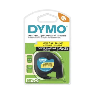 DYMO Labeling Tape for LetraTag Label Makers, Black Type/Yellow Label, 1/2" x 13'