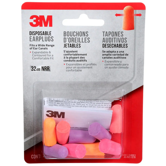 3M Disposable Foam Uncorded Earplugs, Assorted Bright Colours, 4 Pairs/PK