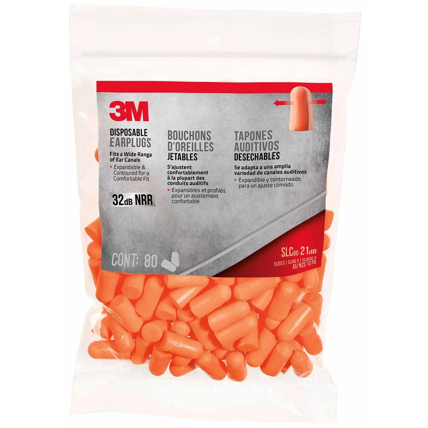 3M Disposable Foam Uncorded Earplugs, Bright Orange, 80 Pairs/PK