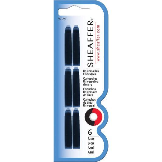 Sheaffer VFM Fountain Pen Blue Ink Cartridge Refills, 6/Pk