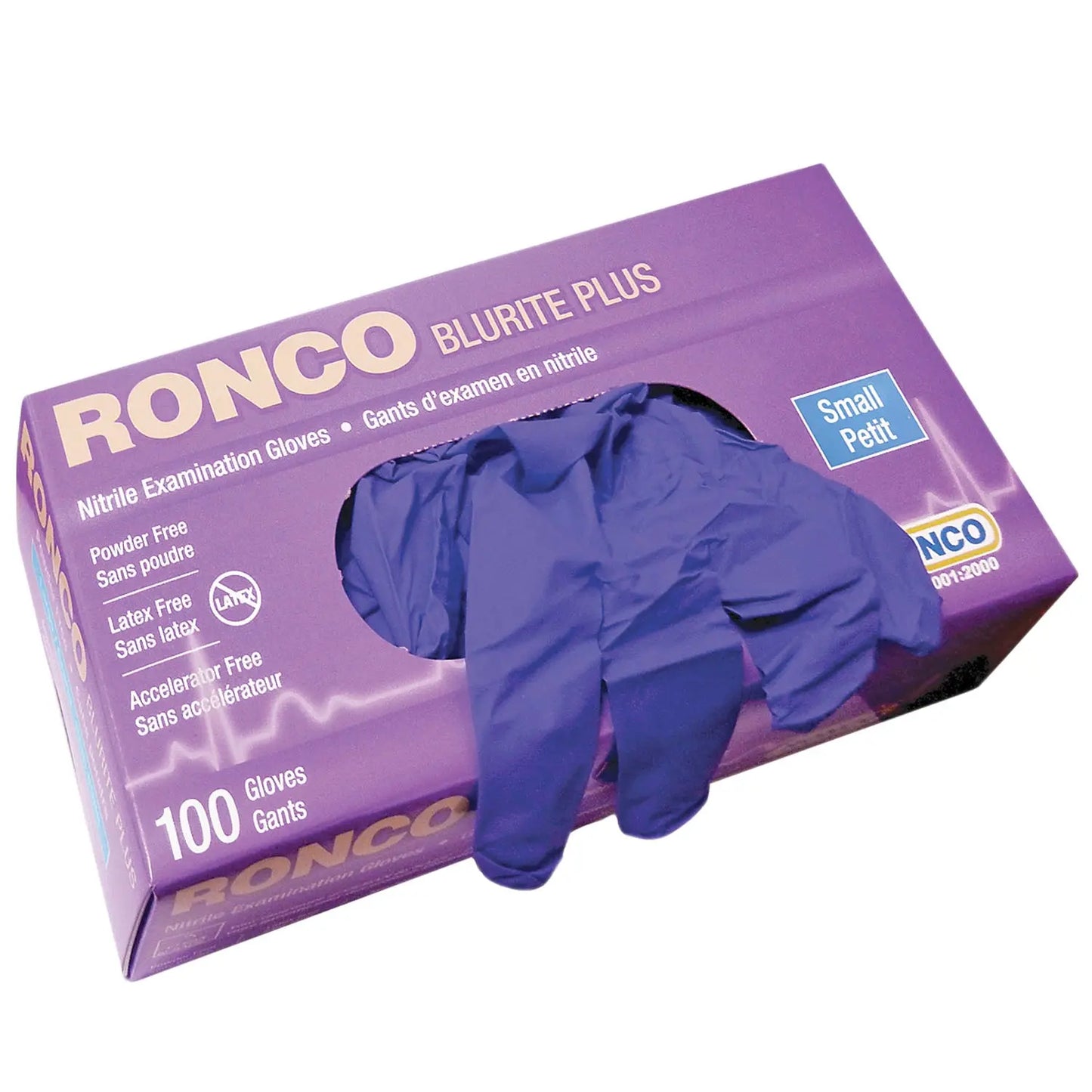 Ronco Blurite Plus Examination Nitrile Powder-Free Disposable Gloves, Dark Blue, Small, 4 mil, Box of 100