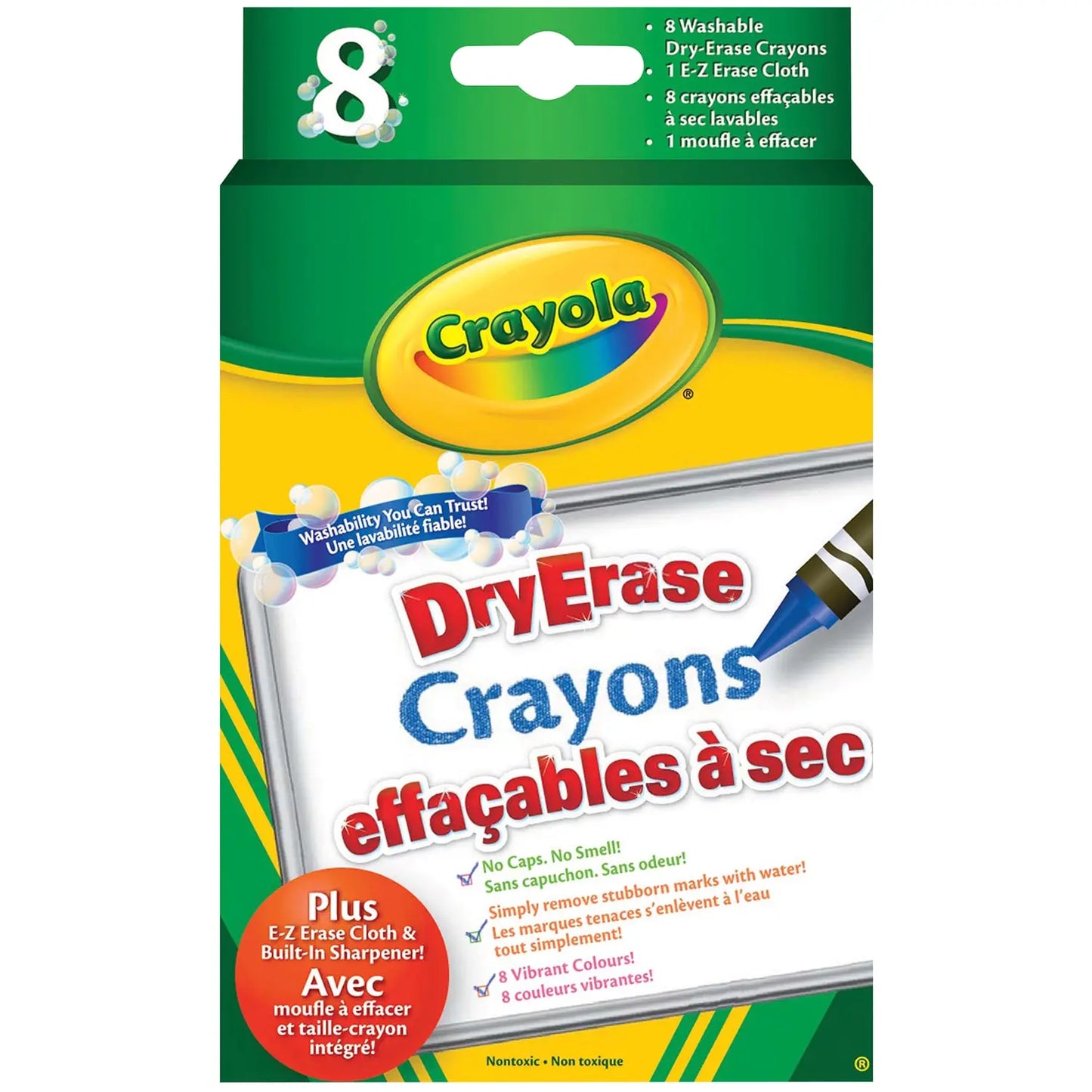 Crayola Dry-Erase Washable Crayons, Assorted Colours, 8/PK