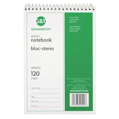 Grand & Toy Steno Notebook, Green, 6" x 9", 120 pages