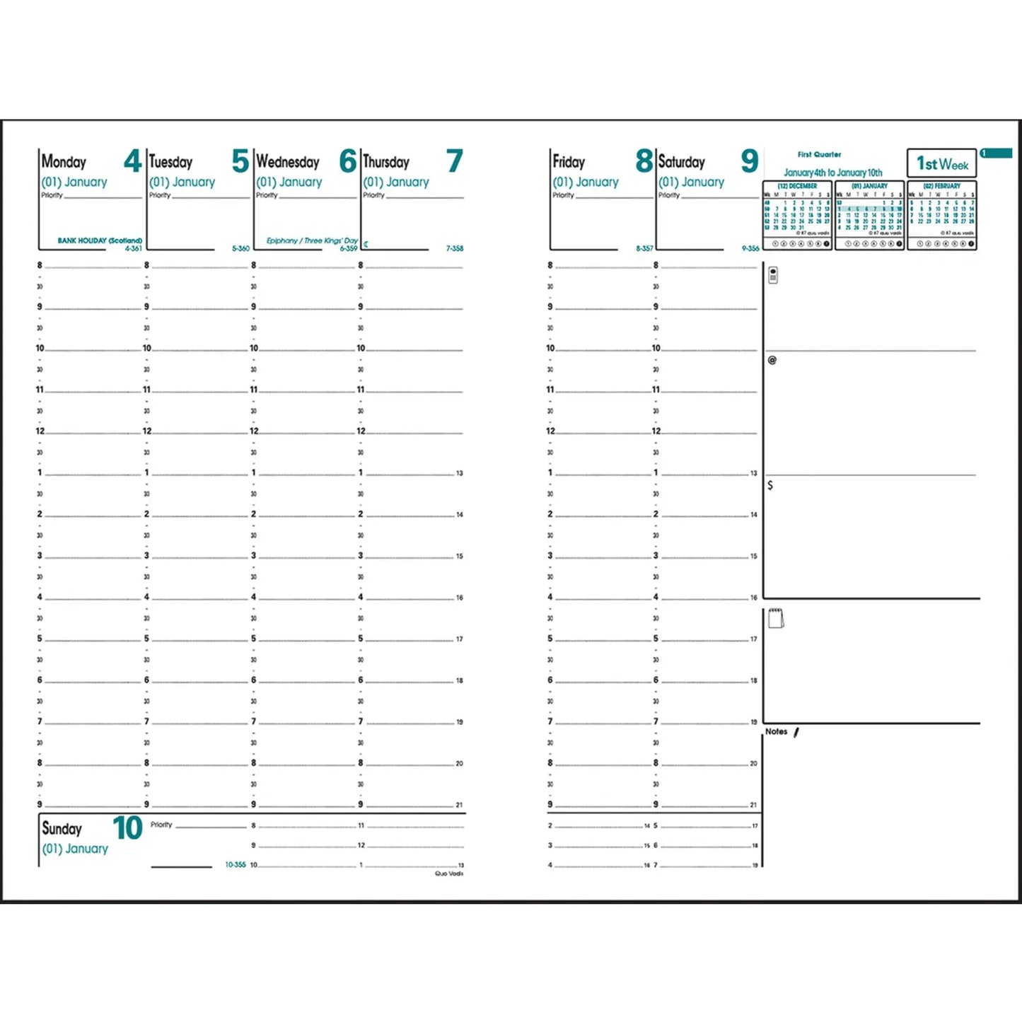 Quo Vadis Minister 13-Month Weekly Appointment Planner Refill, 6-1/4" x 9-1/2", December-December, English