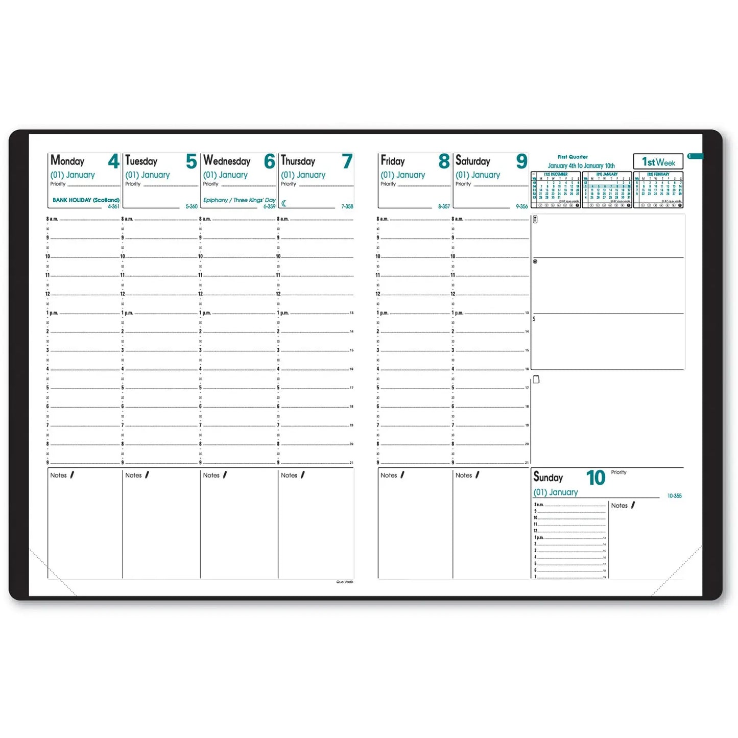 Quo Vadis 13-Month Weekly Trinote Appointment Planner, Freeport Assorted Colours, 7-1/4" x 9-1/2", December-December, English