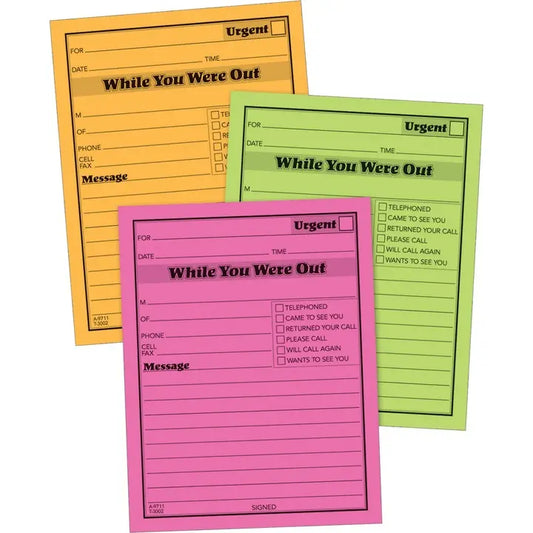 Adams Neon While You Were Out Message Pads, 50 Sheets, 4x6" (6/PK)