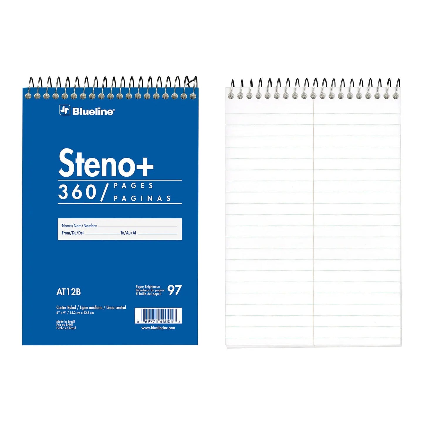 Blueline Steno Pad, Top Binding, Blue, 6" x 9", 360 Pages