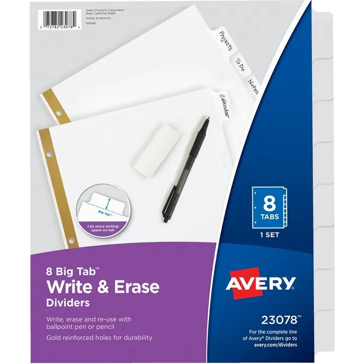 Avery 8 Big Tab Write & Erase Dividers