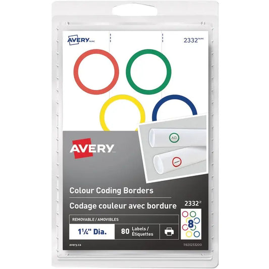 Avery Print or Write Removable Colour-Coding Labels, 1-1/4", Round, Assorted, 80 Pack (2332)