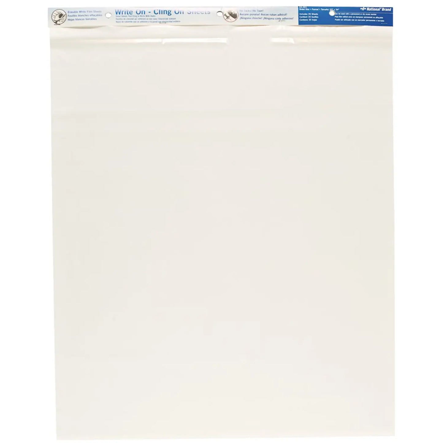 National Brand Write-On Cling-On Sheets, White, 27" x 34", 35 Sheets/BX