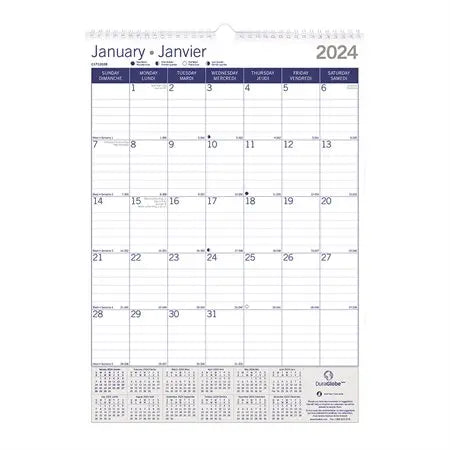 Blueline DuraGlobe Monthly Wall Calendar - 12" x 17" - Bilingual