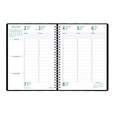 Blueline Timanager Weekly/Monthly Planner 13 Months - 10-1/4" x 7-5/8" - Black - English