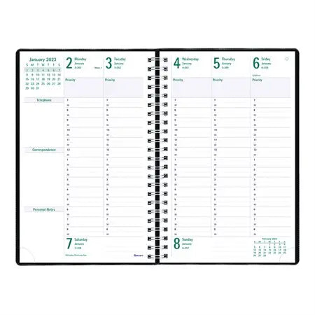 Blueline 2025 Timanager Weekly/Monthly Planner 13 Months - 9-1/16" x 5-7/8" - Black - English