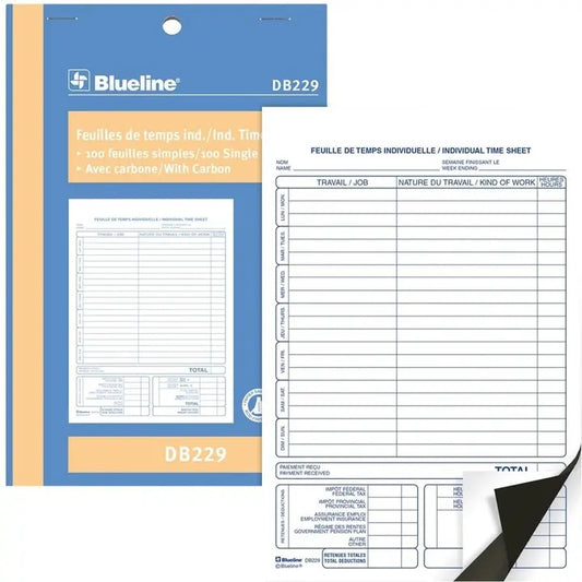 Blueline Individual Time Sheets with Carbon Copy - 8" x 5.39" - 100 Sheets