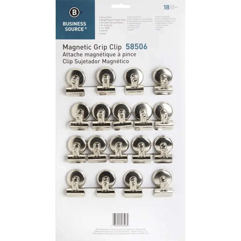 Business Source Magnetic Grip Clips Pack - No. 1 - 1.25" (31.75 mm) Width (18/PK)