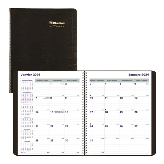 Blueline Essential 16-Month Monthly Planner, September-December, 9-1/4" x 7-1/4", Black, Bilingual