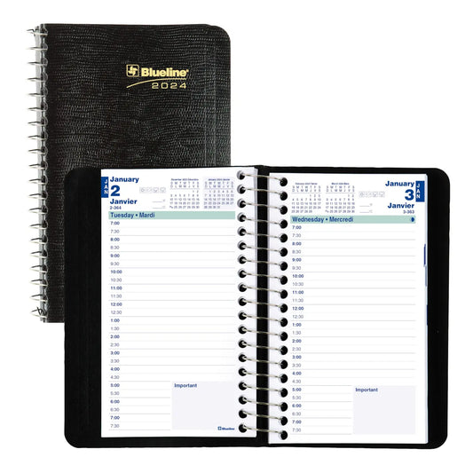 Blueline 12-Month Daily Pocket Planner, Black, 6'' x 3-1/2'', January-December, Bilingual